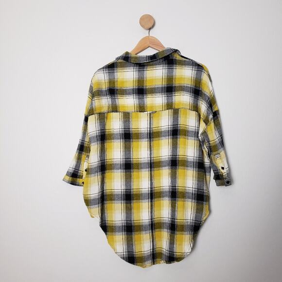 Anthropologie Maeve Floral Embroidered Yellow Plaid Longline Flannel Tunic XS - Picture 9 of 12